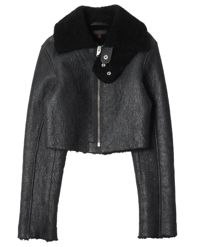 Season 5 Cropped Shearling Leather Jacket