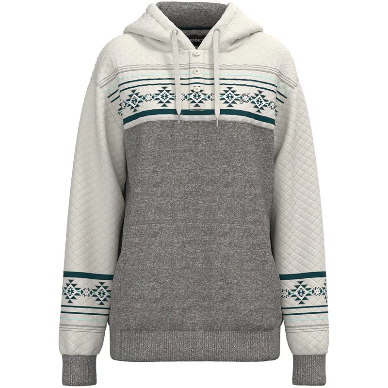 Hooey Ladies The Jimmy Grey & White Pullover Hoodie HH1254GYWH