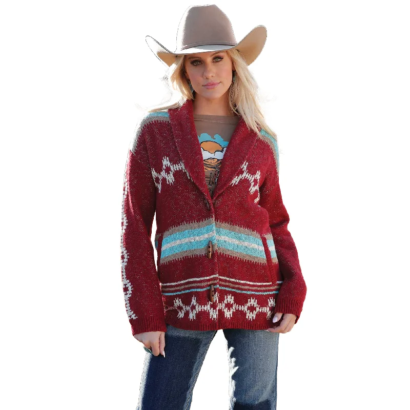 Cruel Denim Ladies Red Aztec Cardigan CWK7482001