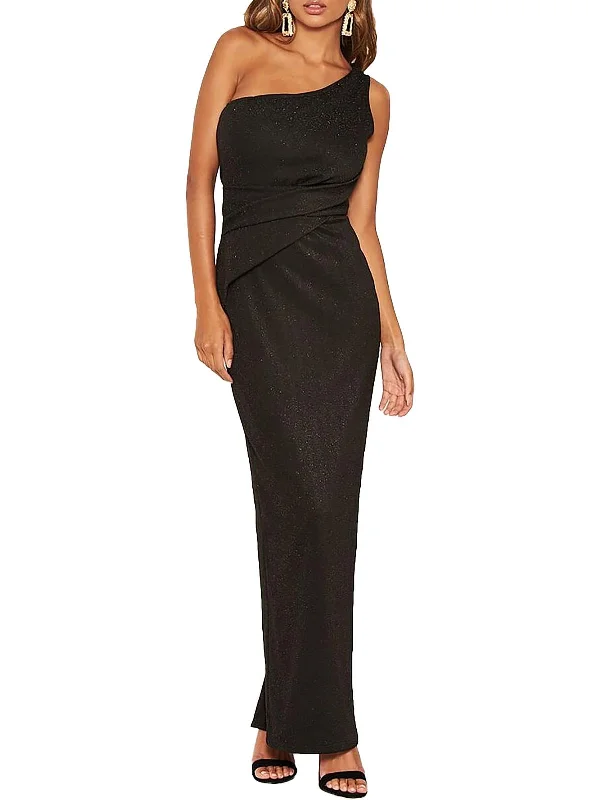 Womens Metallic One-Shoulder Evening Dress